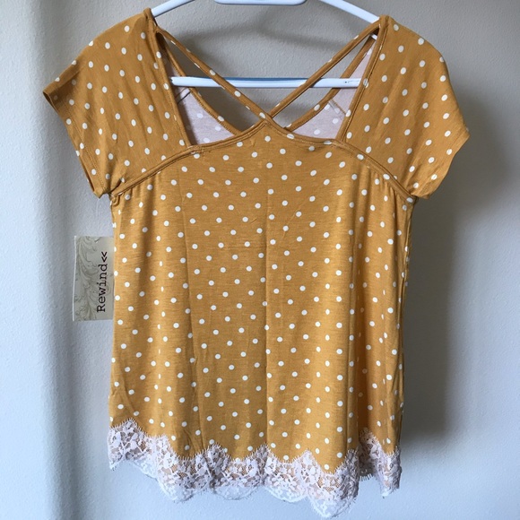 Rewind Gold/White Polka-Dot Cross Back Top - Picture 2 of 8